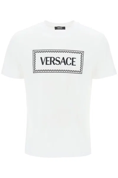 Shop Versace Embroidered Logo T-shirt Men In White