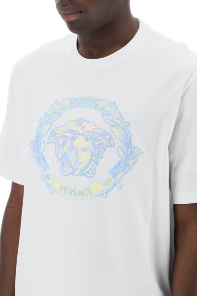 Shop Versace Medusa Embroidered T-shirt Men In White