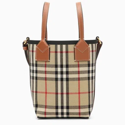 Shop Burberry Small London Tote Bag In Check In Beige