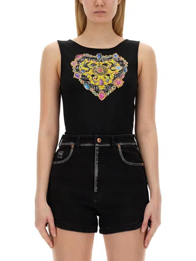 Shop Versace Jeans Couture Heart Print Top In Black