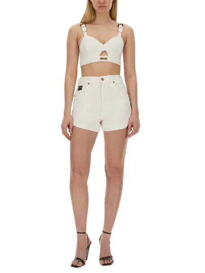 Shop Versace Jeans Couture Denim Shorts In White