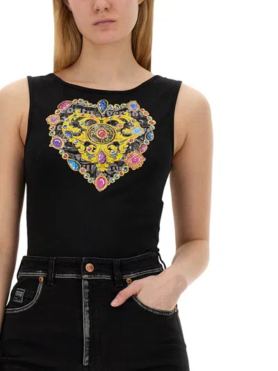 Shop Versace Jeans Couture Heart Print Top In Black