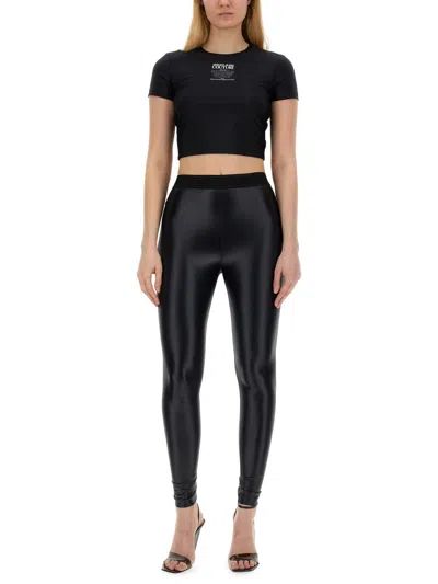 Shop Versace Jeans Couture Nylon Leggings In Black