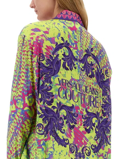 Shop Versace Jeans Couture Shirt With Print And Logo In Multicolour