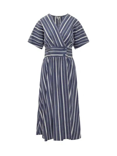Shop Woolrich Striped Long Dress In Blue