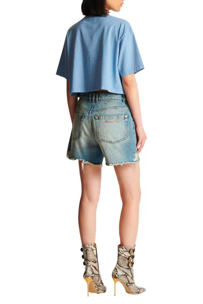 Shop Balmain Shorts In Bleu Jean