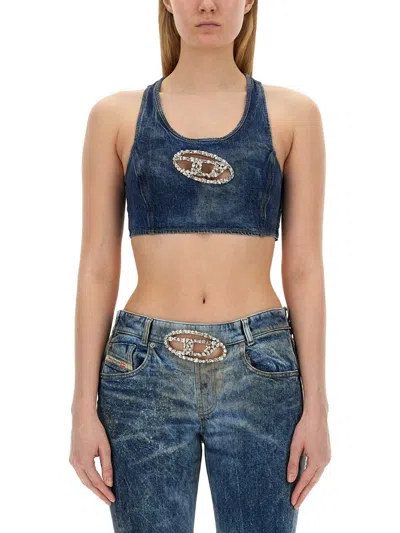 Shop Diesel Tops With Logo In Denim