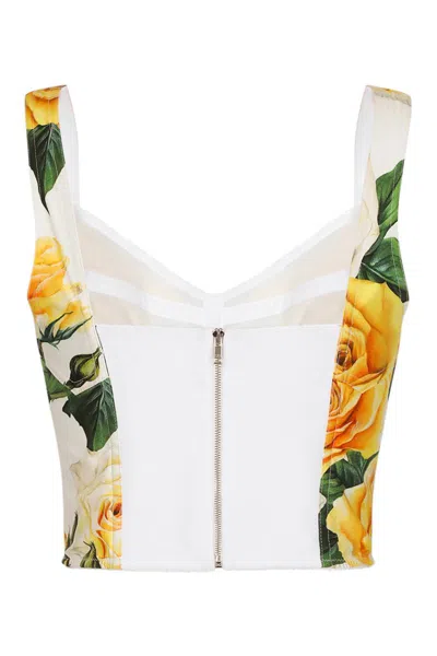 Shop Dolce & Gabbana Top In Yellow Roses Fdo Bco