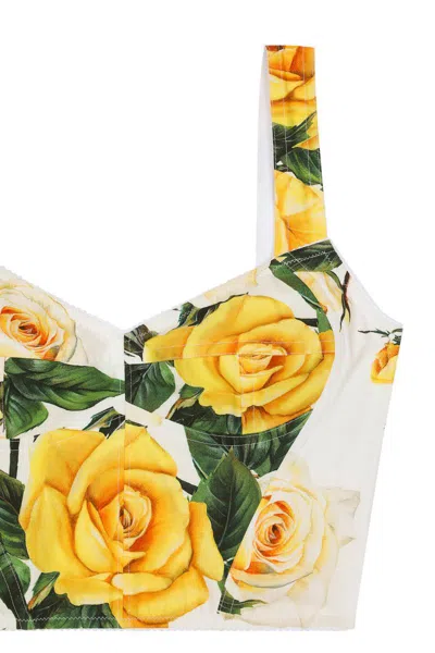Shop Dolce & Gabbana Top In Yellow Roses Fdo Bco