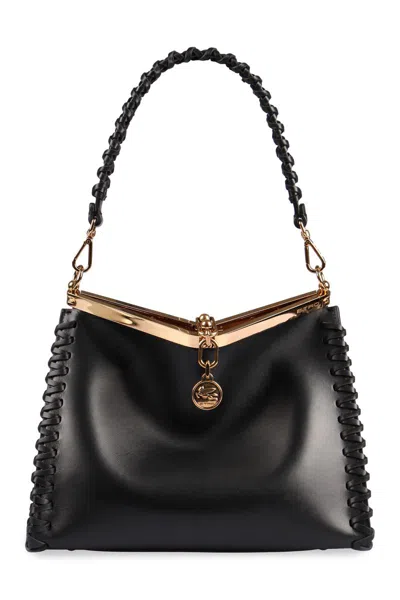 Shop Etro Vela Medium Leather Shoulder Bag In Black