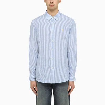 Shop Polo Ralph Lauren Custom Fit Blue/white Oxford Shirt In Black