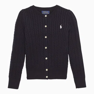 Shop Polo Ralph Lauren Navy Blue Cotton Cable-knit Cardigan