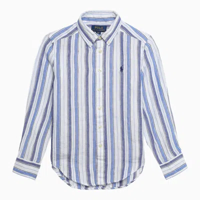 Shop Polo Ralph Lauren White/blue Striped Linen Button-down Shirt In Multicolor