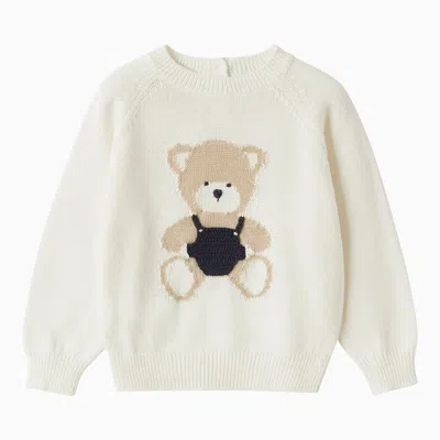Shop Il Gufo Milk-white Jacquard Cotton Sweater With Teddy Bear