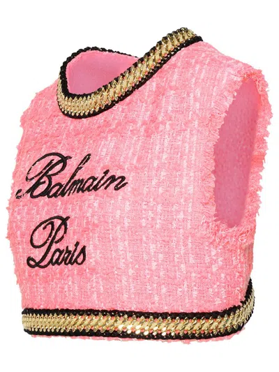 Shop Balmain Pink Cotton Blend Short Top