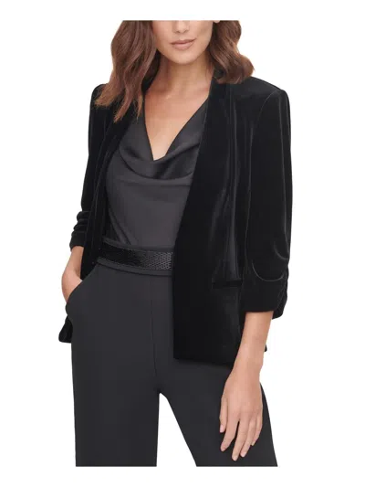 Shop Eliza J Womens Velvet Workwear Open-front Blazer In Black