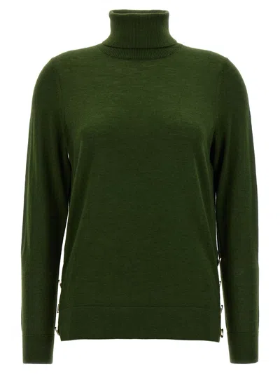 Shop Michael Kors Logo Buttons Turtleneck Sweater In Green
