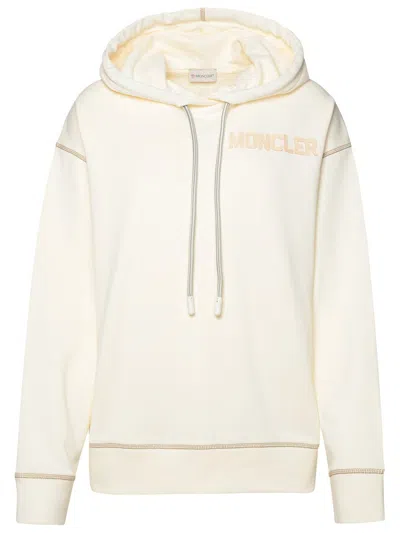 Shop Moncler Ivory Cotton Hoodie In Avorio