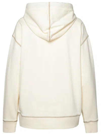Shop Moncler Ivory Cotton Hoodie In Avorio