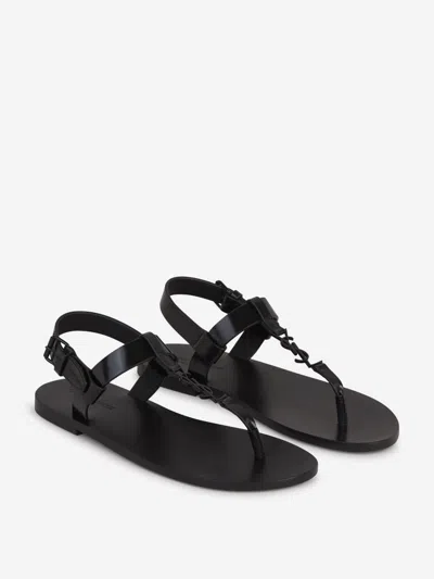 Shop Saint Laurent Logo Leather Sandals In Buckle Closure