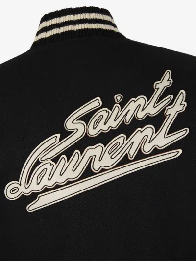 Shop Saint Laurent Teddy Bomber Jacket In Contrast Baseball Collar