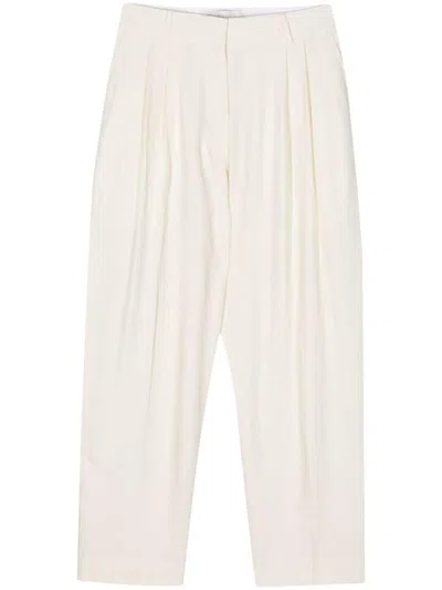 Shop Studio Nicholson Double Pleated Linen Blend Trousers In White