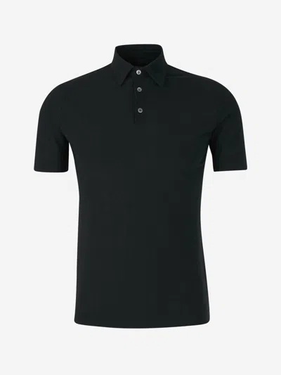 Shop Zanone Plain Cotton Polo In Black