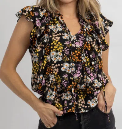 Sugarlips Lylah Floral Ruffled Sleeve Blouse In Black In Black