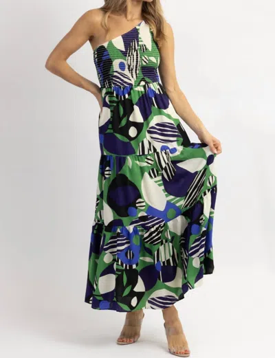 Shop Sugarlips Costa Geometric One Shoulder Midi Dress In Multi