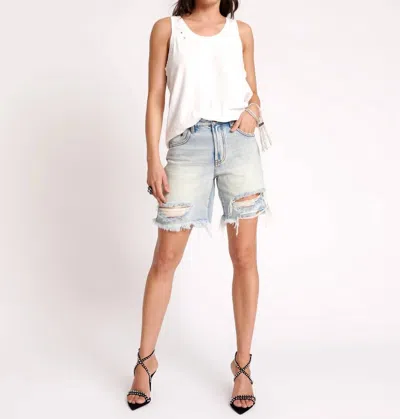 One Teaspoon Jackson Mid Waist Wide Leg Shorts In Kansas Blue In Multi
