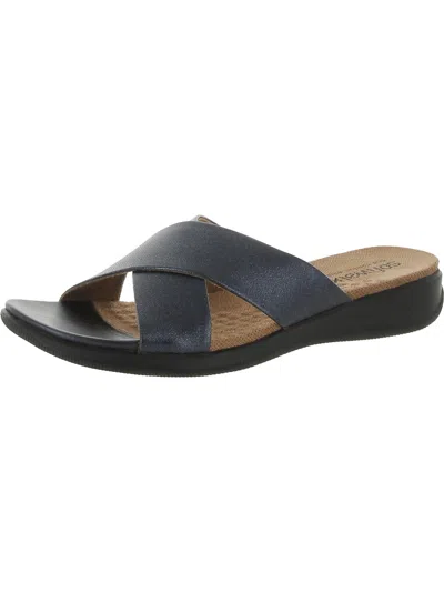 Shop Softwalk Tillman Womens Leather Cross Strap Slide Sandals In Blue