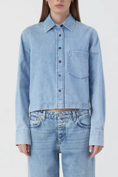 Shop Closed Cropped Denim Shirt In Mid Blue
