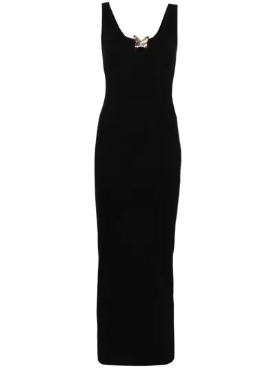 Shop Blumarine Cotton Long Pencil Dress In Black