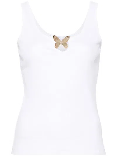 Shop Blumarine Ribbed Cotton Tank Top In White
