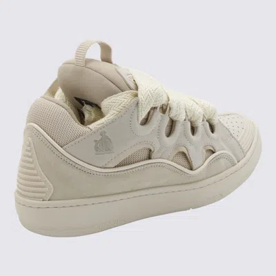 Shop Lanvin White Leather Curb Sneakers In Peach