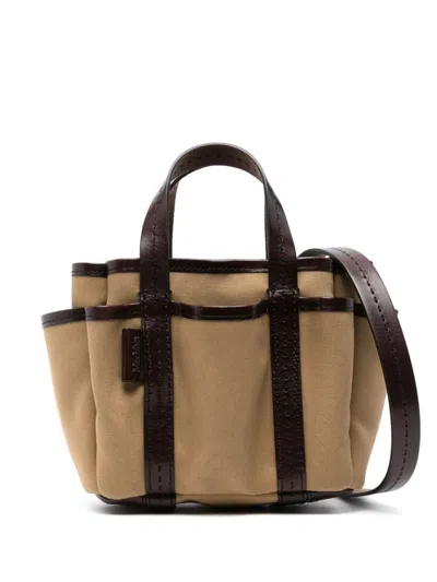 Shop Max Mara Canvas Xs Cabas Tote In Leather Brown