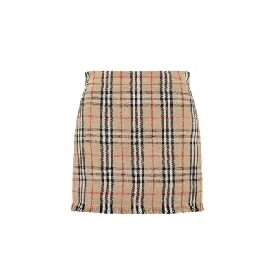 Burberry Catia Check Cotton Blend Mini Skirt In Beige