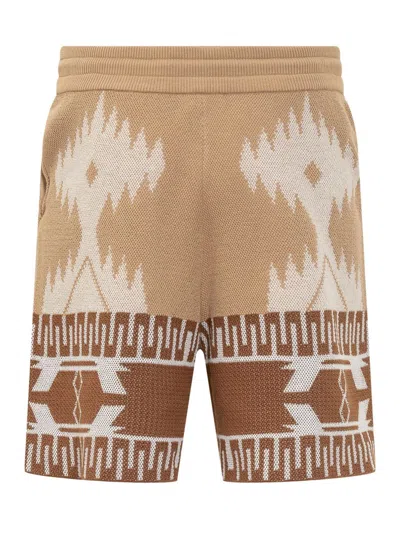 Shop Alanui Bermuda Shorts With Icon Piquet Pattern In Brown