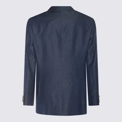 Shop Brunello Cucinelli Navy Blue Linen-wool Blend Blazer