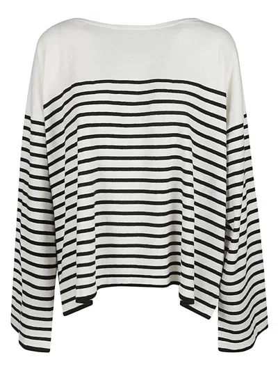Shop C.t.plage Striped Cotton Blend Pullover In White