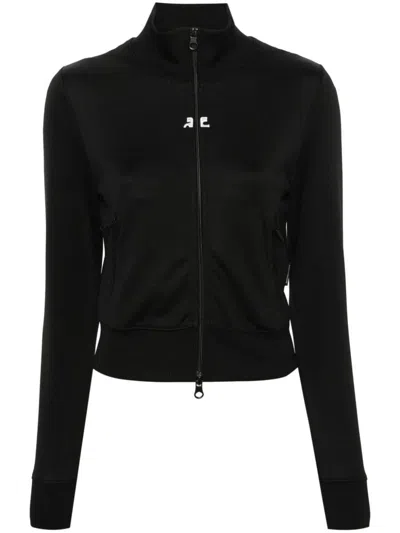 Shop Courrèges Logo-patch Zip-up Sweatshirt In Black