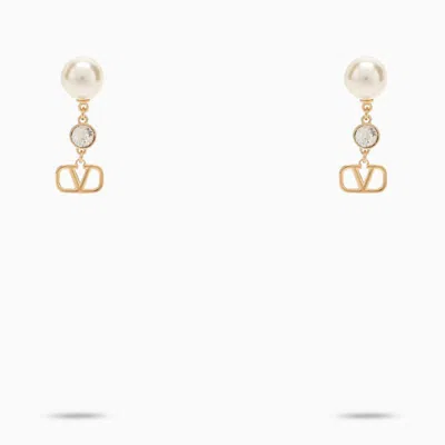 Shop Valentino Garavani Golden Vlogo Signature Earrings With Pearl In Metal