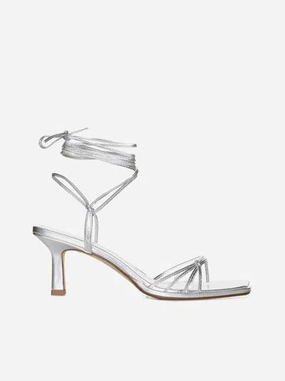 Shop Aeyde Roda Laminated Nappa Leather Sandals In Silver