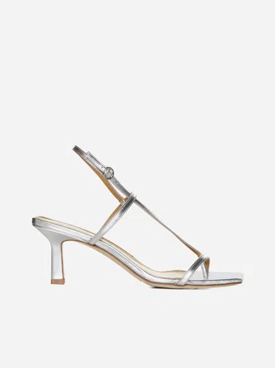 Shop Aeyde Elise Laminated Nappa Leather Sandals In Silver