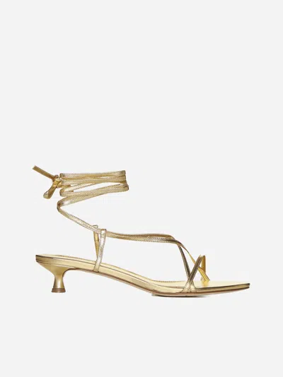 Shop Aeyde Paige Laminated Nappa Leather Sandals In Gold