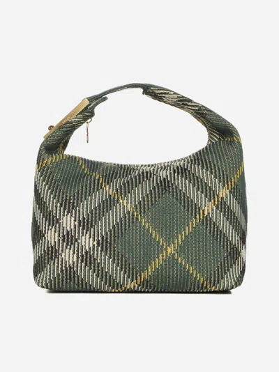 Shop Burberry Peg Check Fabric Medium Bag In Ivy