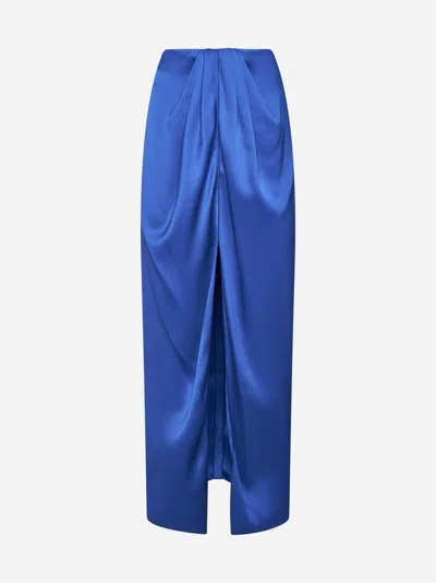 Shop Giorgio Armani Silk Long Skirt In Mazarine Blue