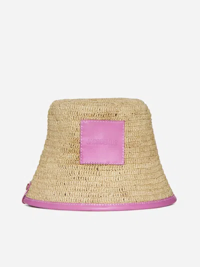 Shop Jacquemus Le Bob Soli Straw Hat In Neon Pink