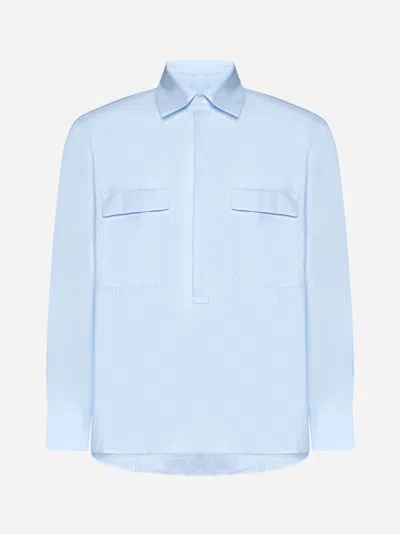 Shop Pt Torino Linen Shirt In Light Blue
