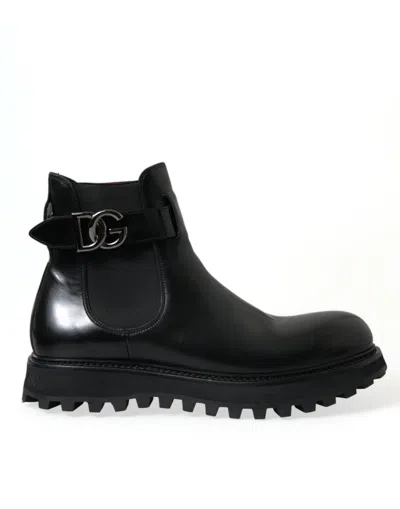 Shop Dolce & Gabbana Black Chelsea Belted Dg Logo Boots Shoes